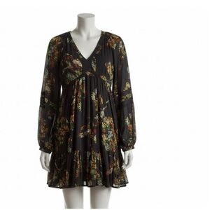 Super Natural Babydoll Dress XS Black Floral Mini Fairy Boho Cottagecore Grunge